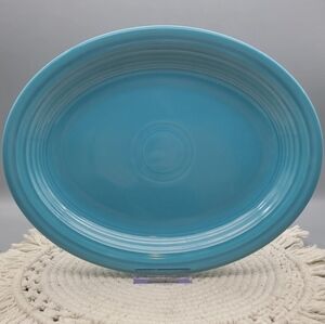 Original Vintage Fiestaware Turquoise Oval Serving Platter - 12.5" Oval